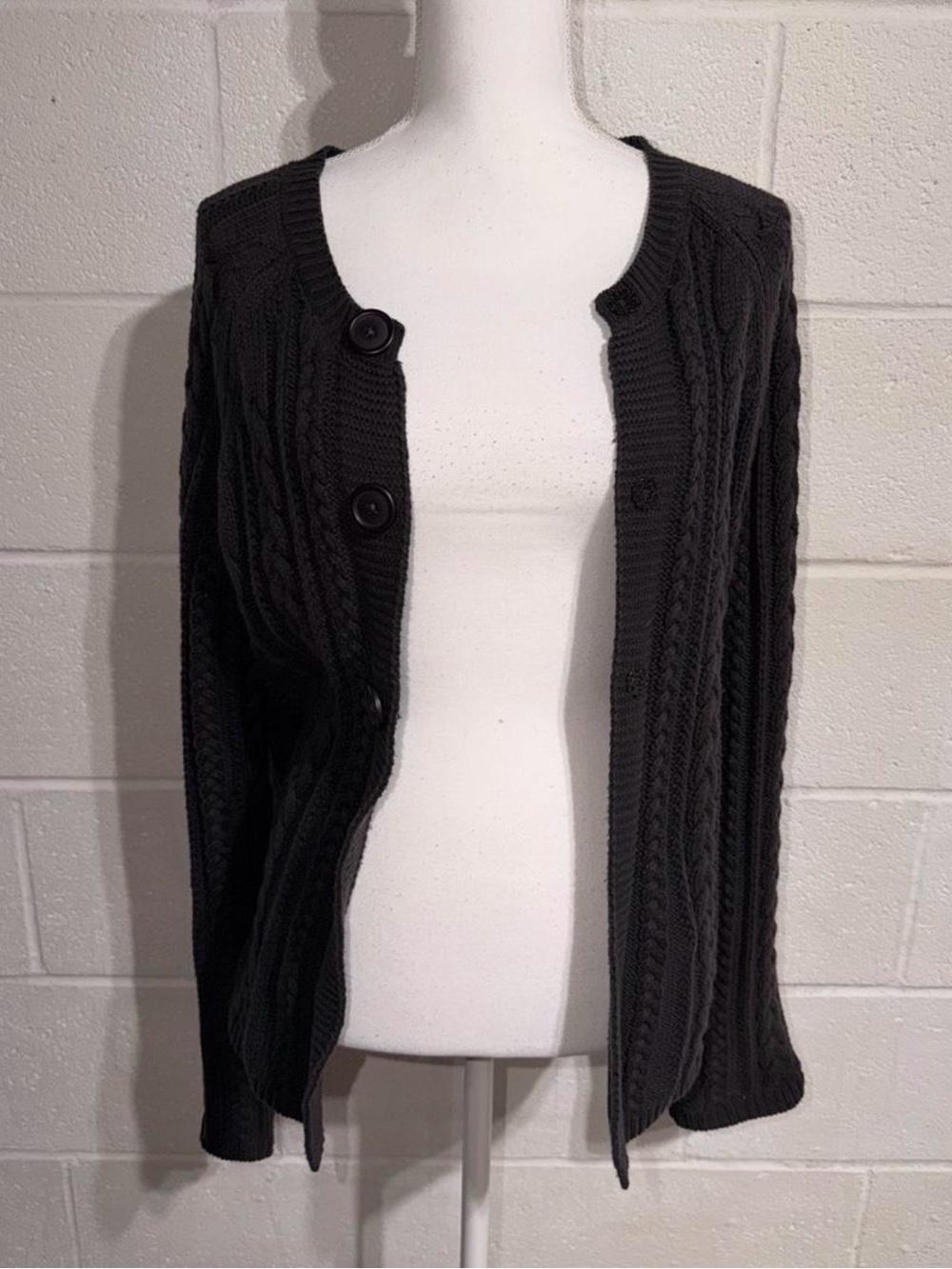 Hannah Black Cable-Knit Button Cardigan